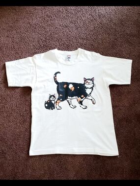 Vintage Calico Cat Graphic Tee Shirt Unisex White Cat Lover Size Large